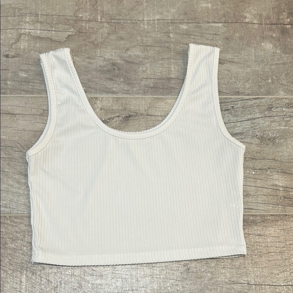ROMWE White Ribbed Crop Tank Top